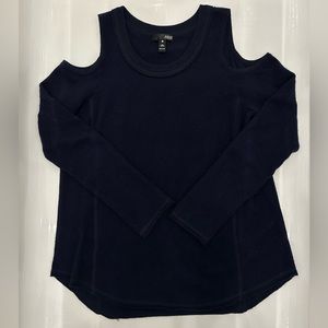 Bloomingdales exclusive AQUA 100% cashmere navy blue shoulder cut out sweater